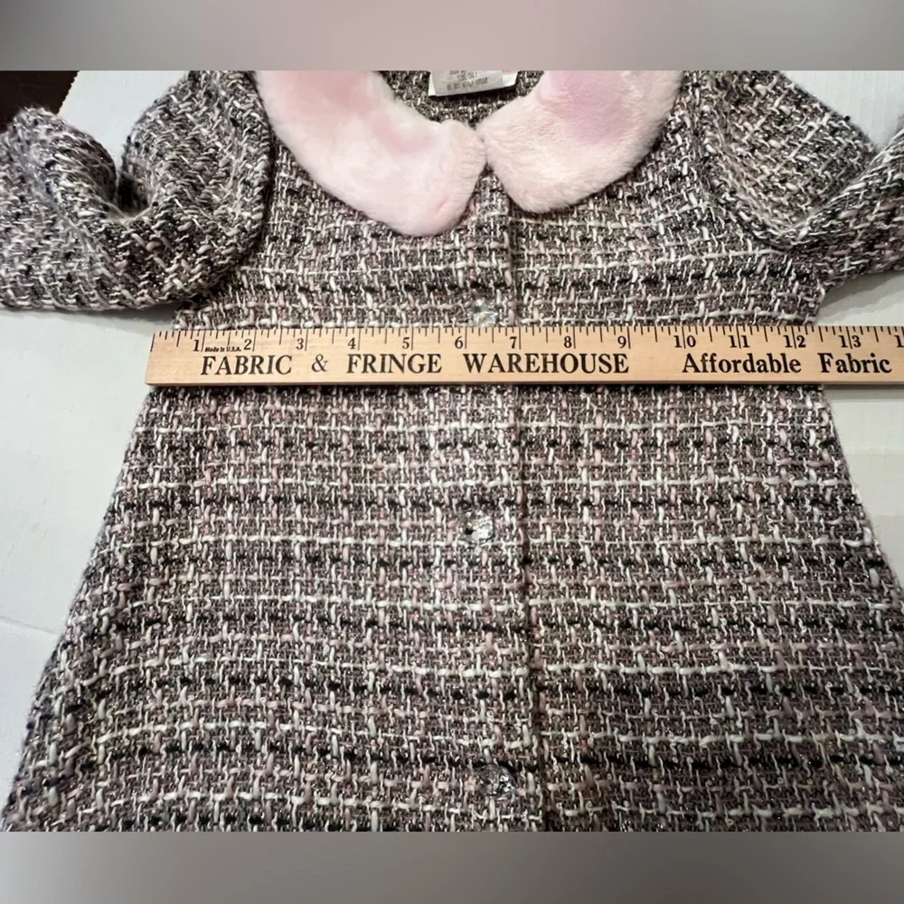 BONNIE JEAN GIRLS DRESSY COAT. SZ 2T LIGHT/DARK GRAY/PINK w/FAUX PINK FUR COLLAR